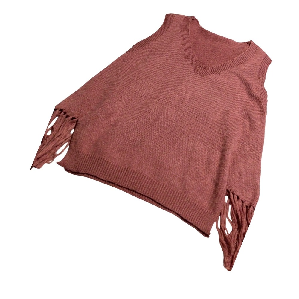 SHEIN Pink V-Neck Fringe Knit Sweater Vest XL Boho Sleeveless Top‎